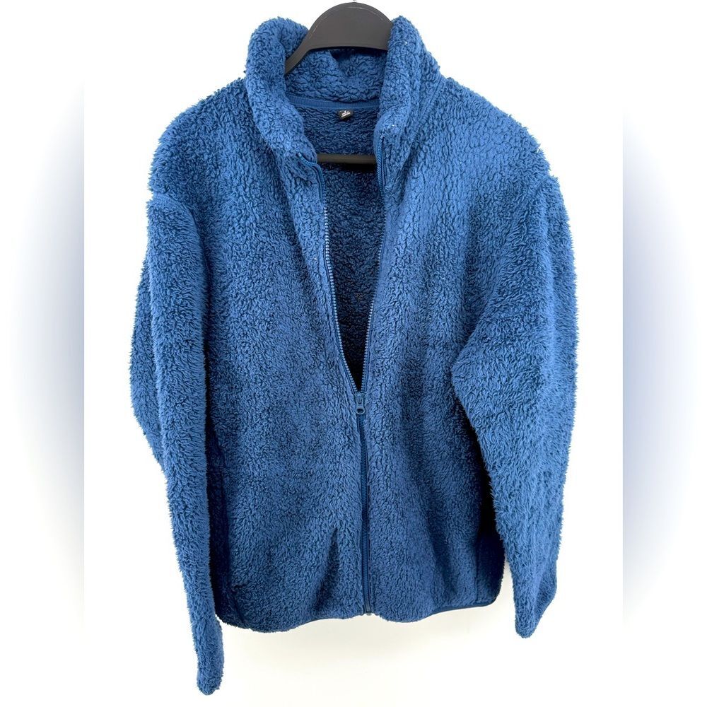 Uniqlo Womens Teddy Cozy Blue Zip-Up Fleece Jacket Fleece Jacket Size S Sherpa